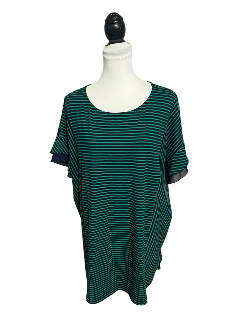 Weekend by Susan Betro Tunic Top Plus Size 4X Short Sleeve Green and Blue Stripe